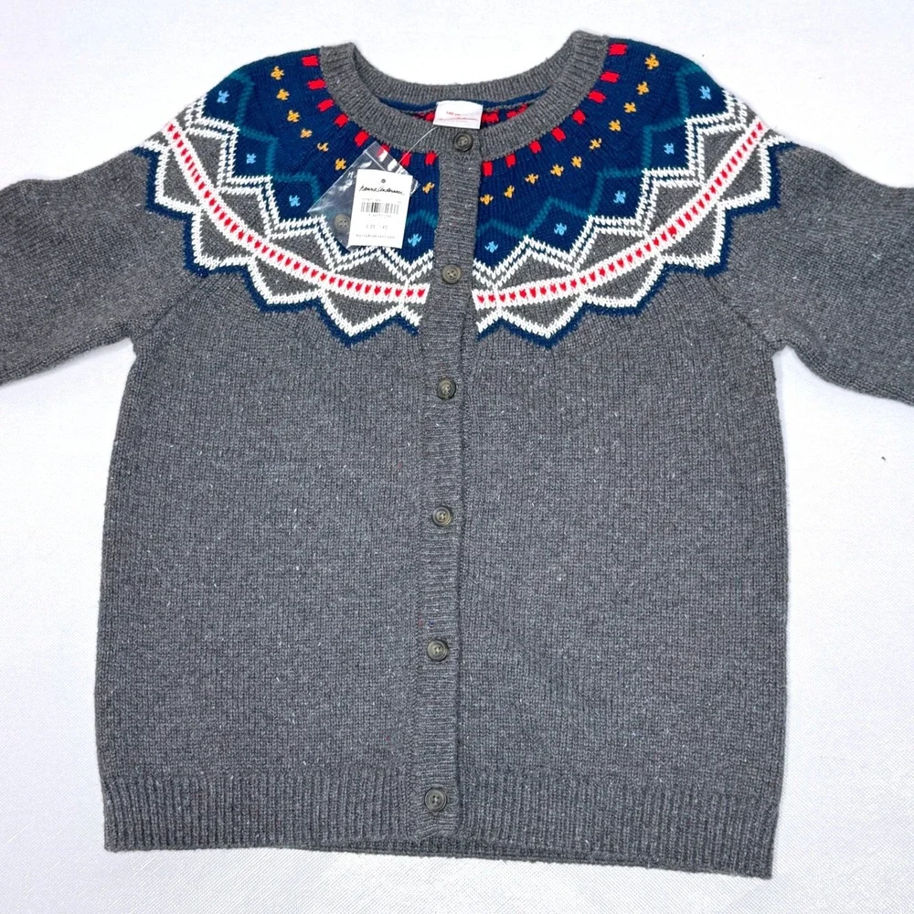HANNA ANDERSSON NEW Fair Isle Cardigan Sweater Girls 10 Gray Blue Preppy Winter
